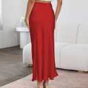 Outoshe Women's Satin High Waisted Maxi Skirts Hidden Elasticized Waistband A Line Long Skirt Red (Red, S)