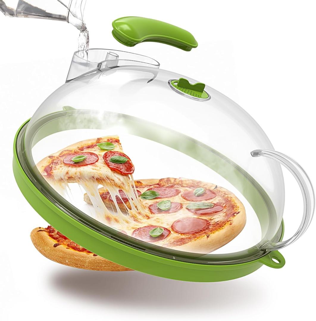Microwave Splatter Cover with Water Steamer, Upgraded Microwave Cover for Food with Handle, Clear Plate Covers, Splatter Guard, Kitchen Essentials Gadgets, House Warming Gifts New Home, 10 Inch (Green)