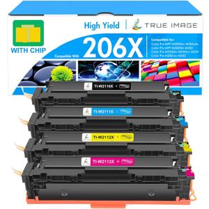 206X Toner Cartridges 4 Pack High Yield: MFP M283fdw M283cdw M255dw 206A 206 Set Compatible Replacement for HP 206X for HP Color LaserJet Pro MFP M283fdw M283cdw M283 Printer Ink (with Chip -B/C/Y/M)