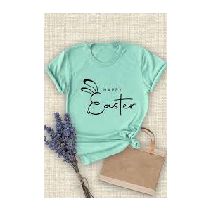 Happy Easter Teal T-shirt, Size Small