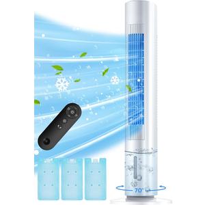 MYICY Evaporative Air Cooler, 35" Windowless Air Conditioner Portable, 3 Speeds, 1.2L Water Tank, 3 Ice Packs, 20ft Remote, 7H Timer, No Hose No Window Needed,70° Oscillating Portable AC Unit for Room