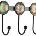 Boho Coat Rack Wall Mounted with 5 Hooks, Forest Theme Mandala Pattern Decorative Wall Hooks for Hanging Hat, Key, Towel, Purse, Bag, and Robe - for Entryway, Bathroom, and Kitche