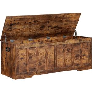 VANKILEY 51.2"Storage chest extra large,storage bench with 2 safety hinges,Shoe Bench,51.2*15.7*19.1inches,wooden trunk for bedroom,livingroom,entryway,Supports 220 lb,Easy Assembly(Rustic brown), 51.2x15.7x19.1