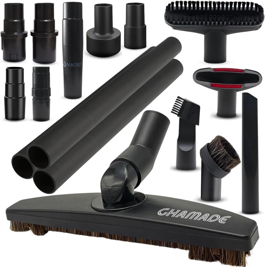 Universal Vacuum Attachments Hardfloor Brush and Replacement Accessories for Vacuum Cleaners - Horsehair Hardwood Floor Attachments and Vacuum Hose Adapter Kit - Vacuum Attachments for Car Detailing
