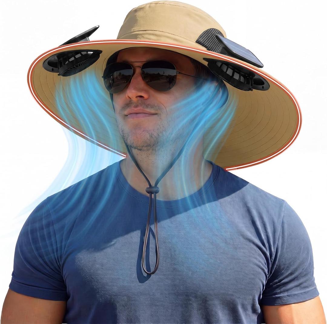 Zaximap Solar Fan Hat with Steel Brim for Men Women UPF 50+ Garden Outdoor Fishing Beach Essential