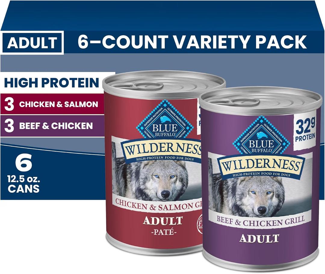Blue Buffalo Wilderness Variety Pack Adult Wet Dog Food, 12.5 oz, 6 ct, Best Before: 2028/SEP/09