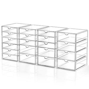 Makeup Drawer Storage Organizer with 20 Drawers, 4 Set Acrylic Office Desk Organization and Storage, Dustproof Drawer Organizer for Makeup, Office, Countertop, Jewelry, Pen, Desktop, Bathroom, Bedroom