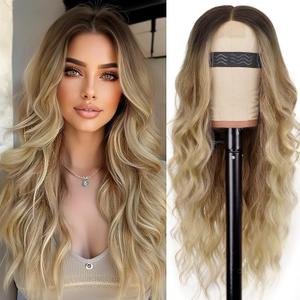 AISI HAIR Blonde Wig for Women, Long Wavy Lace Hairline Blond Synthetic Middle Part Ombre Blonde Wigs for Daily Party-26 Inch