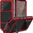 Lunivop Compatible with Samsung Galaxy S24 FE Case Metal Heavy Duty Phone Case Built-in Screen Protector Full Body Protective Dust Proof Military Grade Rugged 2024 Red