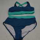 Aqua Eve Plus Size Two Piece High Waisted Bikini Swimsuits Scoop Neck Bikini Set Sporty Bathing Suits (Teal and Green) 12W