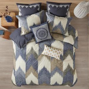 INK+IVY King Size Comforter Set, Cozy Cotton Comforter, All Season, Lightweight Comforter King Bed Set with 2 Matching Shams, Modern Cabin Lodge Ikat Chevron Design, Navy King/Cal King 3 Piece
