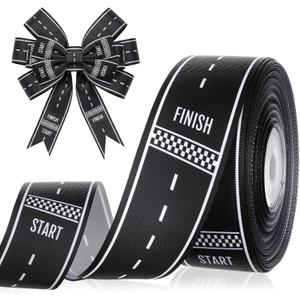 Chuangdi Racing Car Print Ribbon 1.5 Inch 20 Yards Black and White Checkered Grosgrain Ribbon Craft for Race Car Track Decor Marathon Theme Party Decor Hair Bows Headbands Making and Craft Wrapping