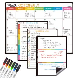 Magnetic Dry Erase Monthly Calendar Set - 14.5"x11" Monthly Calendar, 6.5"x8.5" Weekly, Daily, List Boards for Fridge - 6 Extra Fine Point Markers Included - Shipped Flat