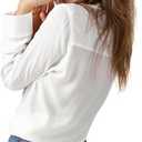 Womens Button Down Shirt Long Sleeve Button Up Shirt Ladies Work Blouses Loose Fit Tops (White, L)