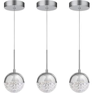Pendant Lights Kitchen Island Chrome, Height Adjustable Modern LED Pendant Lighting, Crystal Globe Chandelier for Dining Room, 8W, 3000K/4000K/5000K Selectable, Dimmable, ETL 3-Pack