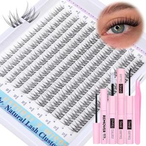 Natural Lash Clusters Kit DIY Lash Extension Kit Wispy Eyelash Extension Kit C-curly Individual Lashes Kit 9-12MM Short Eyelash Clusters with Lash Remover by Newcally