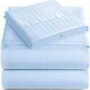 Queen Sheet Set - 4-Piece Striped Queen Size Bed Sheets - Soft & Cooling Deep Pocket Queen Bed Sheet Set - Wrinkle-Free Microfiber Bedding with 1 Fitted Sheet, 1 Flat Sheet, 2 Pillowcases (Blue)