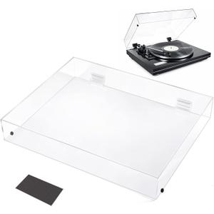 Acrylic Turntable Dust Cover Clear Stereo Turntable Dust Cover Protector with 4 Shock Absorbing Rubber Particles and a Shock Absorbing Pad, Compatible for AT-LP120XUSB