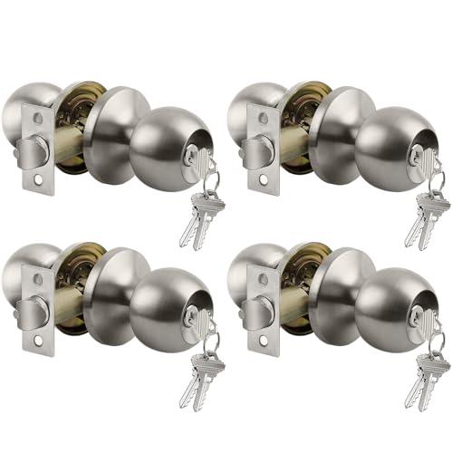 BESTTEN 4 Pack Door Knob with Lock and Key, Keyed Different Entry Door Knob, for Entrance and Front Door, Satin Nickel