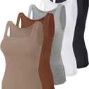 BQTQ 5 Pack Women's Tank Tops Square Neck Sleeveless Ladies Tank Top Undershirts (Medium, Black, White, Gray, Sienna, Mistyrose)