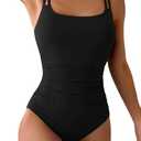 Eomenie One Piece Swimsuit for Women Tummy Control Ruched Bathing Suit Push Up Slimming Swim Suit Double Straps Swimwear S, Black