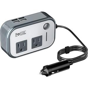 200W Car Power Inverter, FOVAL 12V DC to 110V AC Car Inverte with 4 USB Ports Car Outlet Adapter, Power Inverter for Vehicles, Car Plug Adapter Outlet for Laptop Computer Charger (Gray)