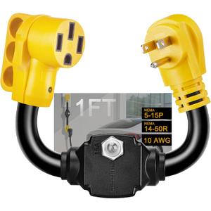 EV Charger Adapter Cord NEMA 5-15P to 14-50R with Circuit Breaker, Overload Protector, 3 Prong Household to 4 Prong Tesla Charger Adapter with Handle & LED Indicator, STW 10AWG, ETL Listed