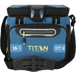 Titan Zipperless HardBody Cooler, Keeps Ice 2 Days
Durable soft cooler with easy access lid, leak proof hard liner with shelf, Backsaver shoulder strap, for lunch and day trips, 16 Can