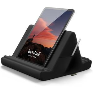 Lamicall Tablet Pillow Holder Stand - Tablet Pillow Soft Pad Dock for Lap, Bed and Desk with Pocket & 4 Viewing Angles, for iPad Pro 13, 11, 12.9, Air, Mini, Kindle, iPhone, 4-13" Devices, Black
