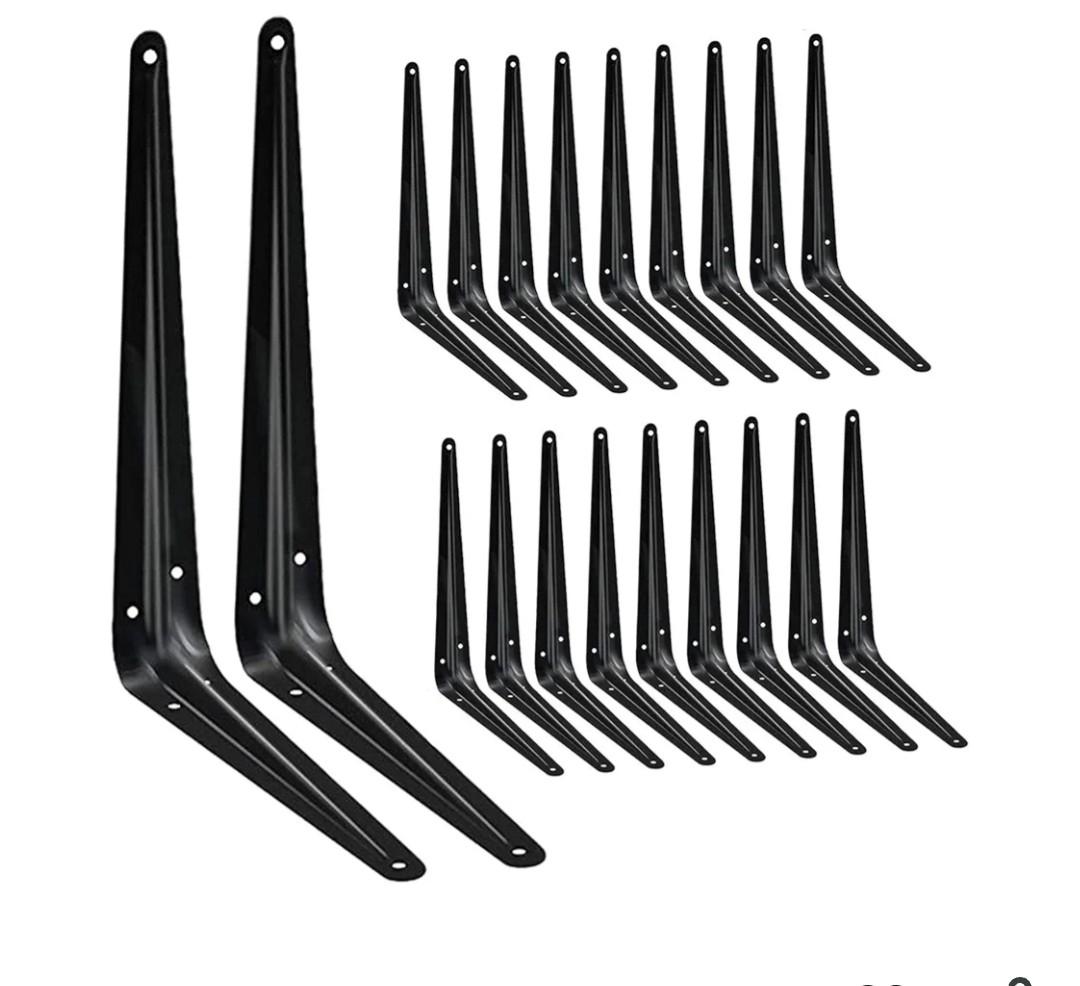 Heavy Duty Black Iron Metal Floating Shelf Bracket, Rustic Farmhouse Decorative L Brackets for Shelves, Wall Mount Corner Brace for Wood Boards