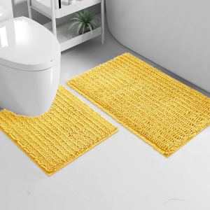 2 Piece Set Soft Cozy Plush Chenille Bath Mat Highly Absorbent Bathroom Rug