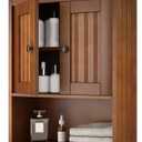 Treocho Wood Wall Cabinet, Bathroom Medicine Cabinet Storage with Doors and Adjustable Shelf, Rustic Cabinet Wall Mounted for Bathroom, Livingroom, Kitchen, Cupboard, Reddish Brown