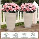 Neoaider Set of 2 Tall Planter, 21 inch Large Plastic Planter with Drain Hole & Saucers, Large Outdoor Planters for Porch, Garden, Patio, Balcony(Oat Color)