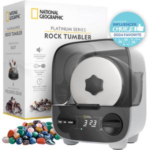 National Geographic Platinum Series Ultra Quiet Rock Polisher Kit - Patent-Pending for Kids & Adults, 2 lb. Barrel, Rocks, Grit, GemFoam, Rock Tumblers