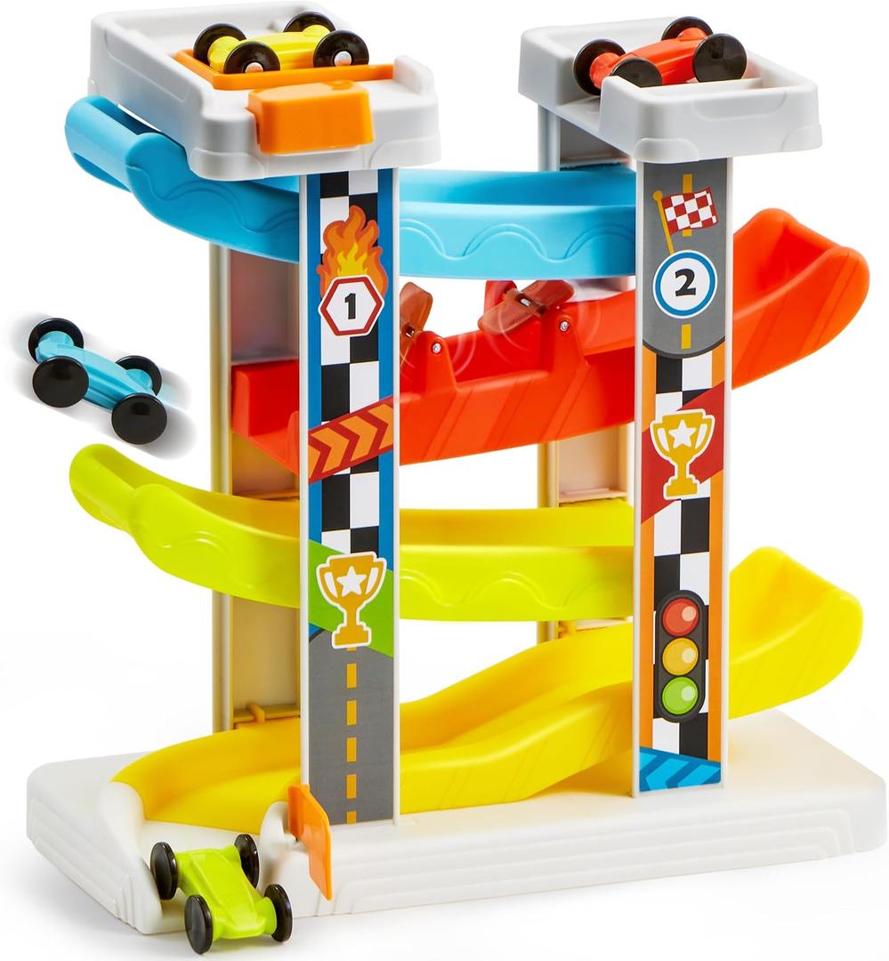 lalalark Toddler Toys for 18M+ Boy and Girls, Race Track Car Ramp Toy with 4 Cars and Multiple Parking Spaces, Birthday Gifts for Baby Toddler Kids Indoor Outdoor, Medium