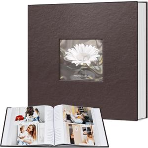Popotop Photo Album 4x6 200 Photos with Writing Space, Leather Cover Album with Display Picture Window, Photo Book for Wedding Family Baby Gift