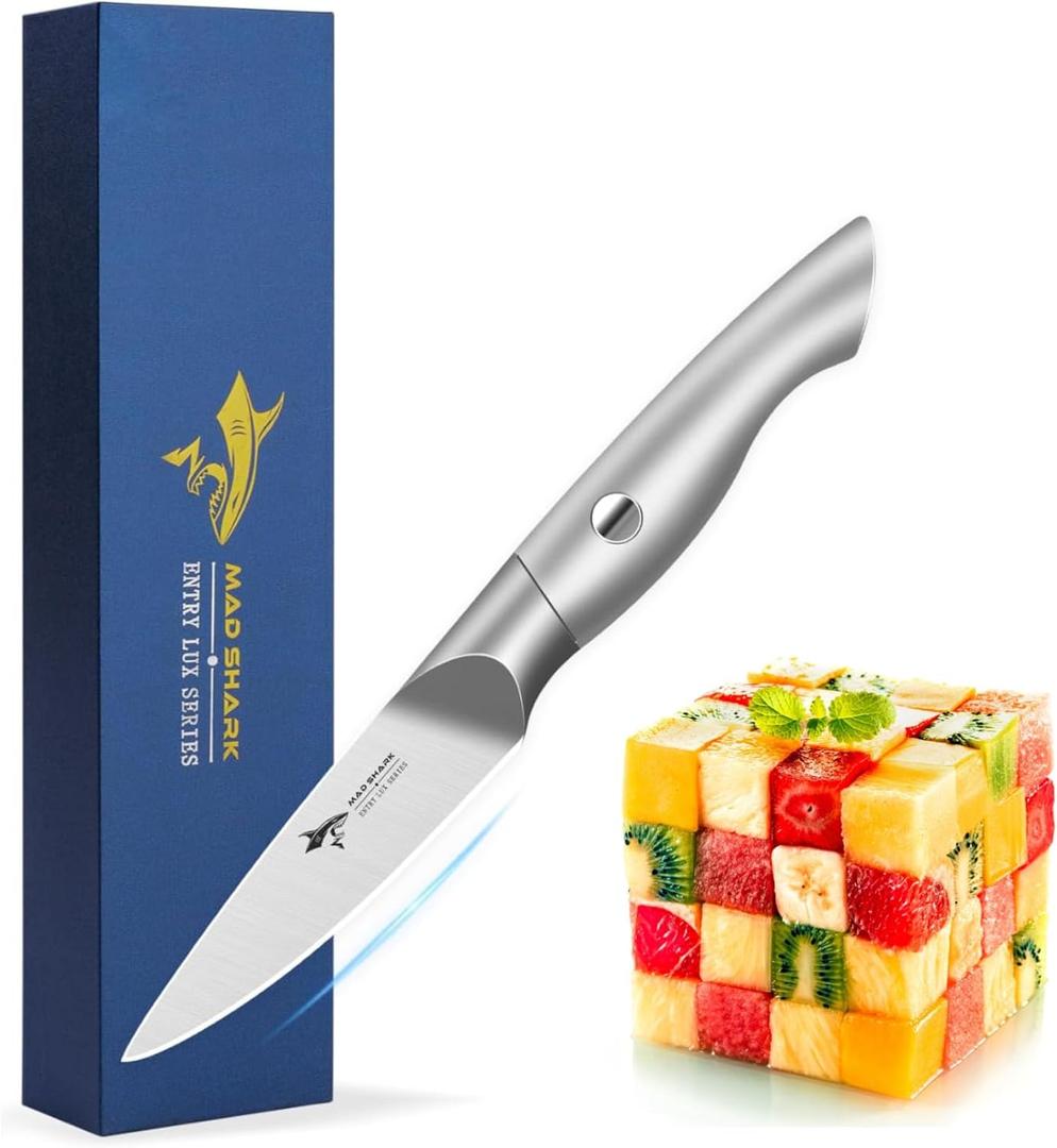 MAD SHARK Paring Knife 3.5 inch Paring Knives, Small Kitchen Knife, Ultra Sharp German Stainless Steel Vegetable Knives, Ergonomic Handle Design, Unique Gift for Men/Women