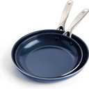 Blue Diamond 9.5 & 11" Nonstick Frying Pan Skillet Set, Diamond Infused PFAS & PTFE-Free Ceramic Pots & Pans, Dishwasher & Oven Safe, Stay Cool Handles, Durable Non Toxic Metal Utensil Safe, Blue
