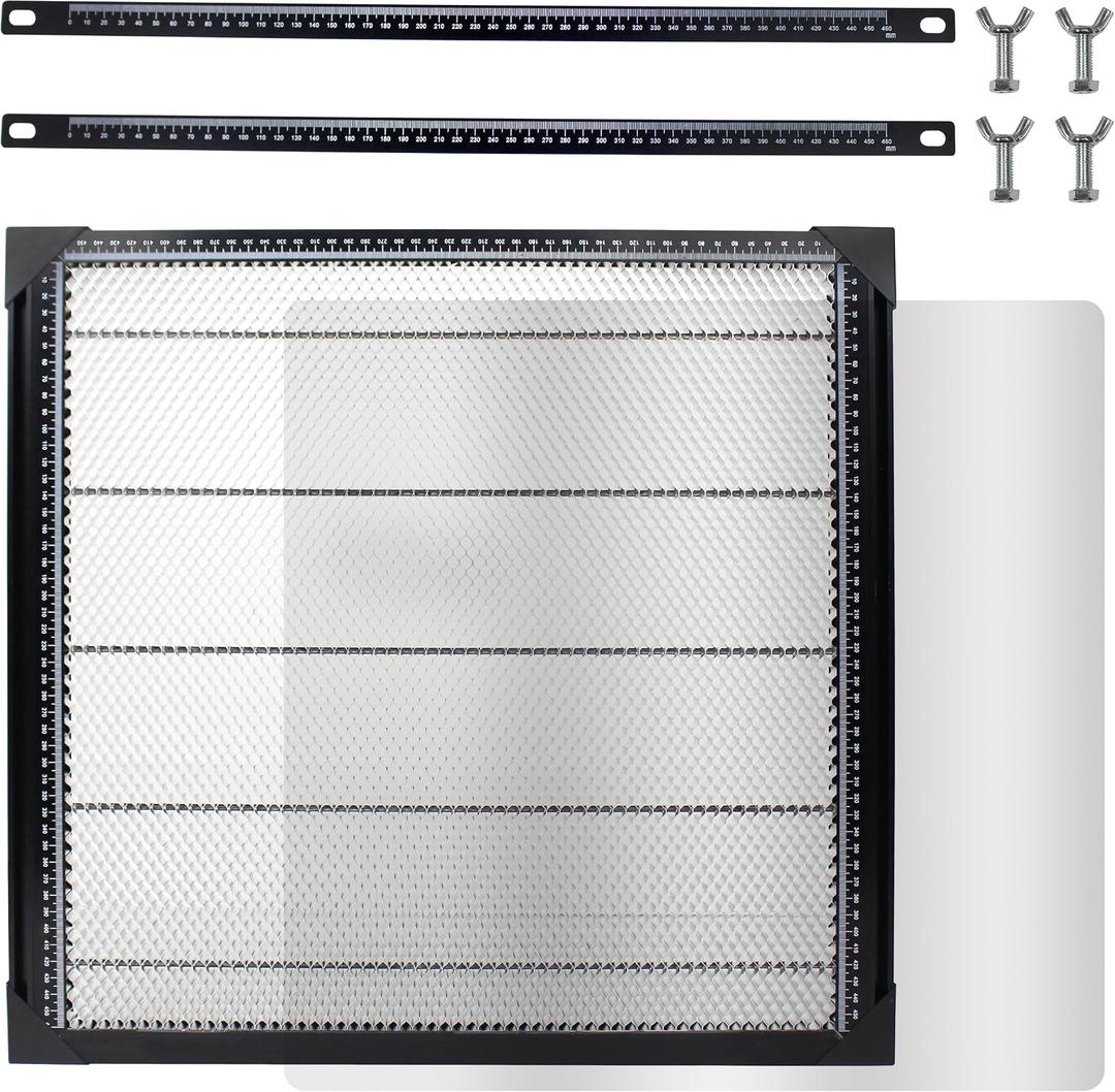 XUNKUANER Honeycomb Working Table 500mm x 500mm Aluminium Alloy Honeycomb Laser Cutting Mat with Aluminum Plate for for Laser Engraver Cutter,Working Area 19.68" x 19.68" (500X500mm)