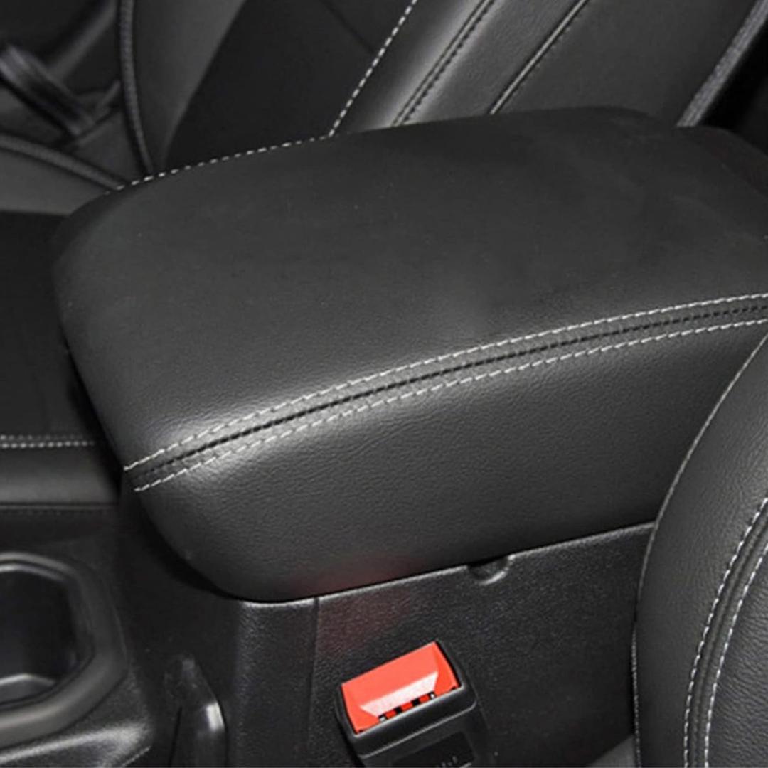 GLK Center Console Armrest Cover for Jeep Wrangler JK 2011-2017, Waterproof Car Armrest Seat Box Cover, Car Interior Accessories, PU Leather Cushion Protector Pad, only for JK 2011-2017 (White Stitch)