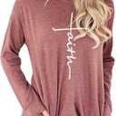 ZILIN Women's Casual Letter Print Crewneck T-Shirt Long Sleeve Tunic Tops Sweatshirt with Pockets Red, XX-Large