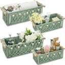 Vesici 4 Pcs Green Macrame Storage Basket for Shelves 13 in 11 in Boho Storage Basket Hand Woven Boxes with Wood Handles Beads Decorative Countertop Toilet Tank Cabinet Organizer for Home Room Decor