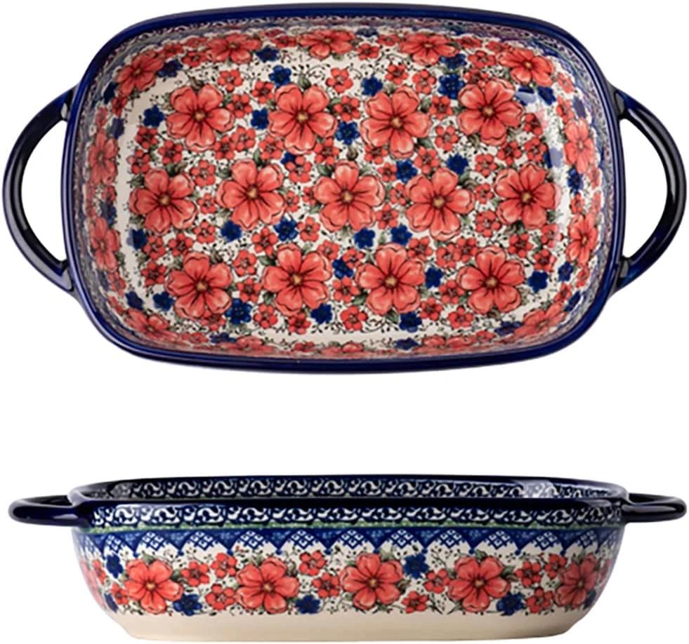 Vintage Style Cherry Blossom Flowers Pottery Bakeware Ceramic Casserole Dish Bak