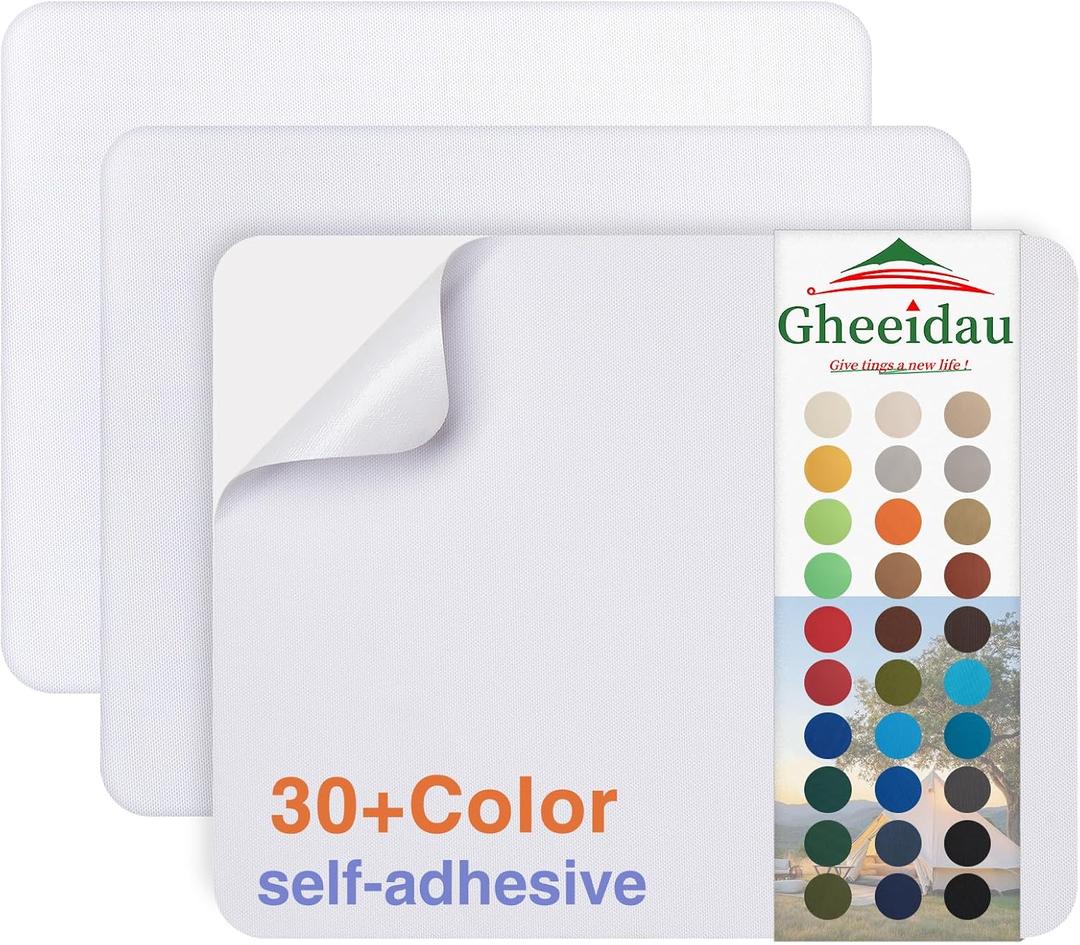 Gheeidau Canvas Repair Patch 911 Inch 3Pcs Waterproof Self-Adhesive Fabric Repair Patch for Tents,Boat Cover,Pop Up Canopy,Patio,Bags,Car Seats,Sofas,Furniture Cover(White)
