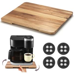 Appliance Slider Acacia Wood 360° Rolling Sliding Tray for Coffee Maker Countertop with Wheels Coffee Pot Slider Rolling Tray Appliances Mat Easily from Under The Cabinet,Natural 11.6"×13.9"
