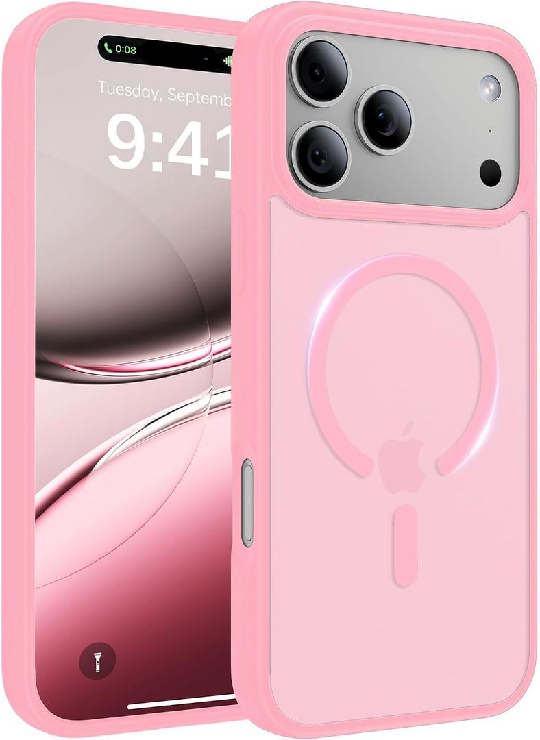 Stronger Magnetic for iPhone 17 Pro Max Case, [Anti-Slip] [Military-Grade Drop Protection] [Camera Protection] Fit for MagSafe, Slim Shockproof Protective Case for iPhone 17 Pro Max, Pink