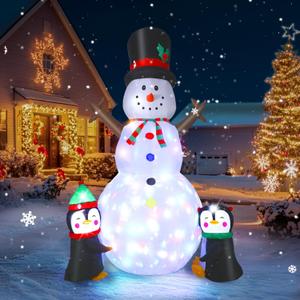Dawdix 8FT Christmas Decs Inflatable Snowman, Christmas Blow Up Yard Decs Snowman with Penguins, Built-in Colorful Rotating LED Lights, for Holiday Xmas Party Garden, for Him, Her