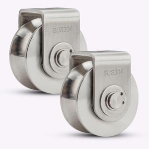 2Pack Pulley Block U 304 Stainless Steel Pulley Roller, 2 Inch Heavy Duty Duplex Bearing Silent Grooved Wheel Loading 880lb/400Kg for Material Handling and Moving