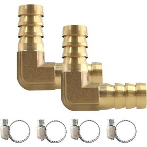 2Pcs 1/2Inch 90 Degree Brass Hose Barb, L Right Angle Brass Barb Elbow Connector Fitting with 4Pcs Hose Clamps for Fuel, Air, Water, Oil, Gas(12mm)