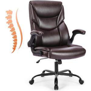 Sweetcrispy Computer Gaming Chair, Ergonomic High Back Heavy Duty Task Desk Office Chairs with Wheels, Flip-up Arms, Adjustable Height, PU Leather,Dark Brown